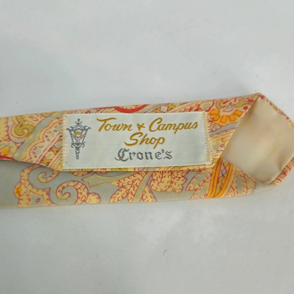 Vintage 1960s Resilio Paisley Mens Tie Yellow Red Powder Blue Pastel Paisley USA - Picture 5 of 9